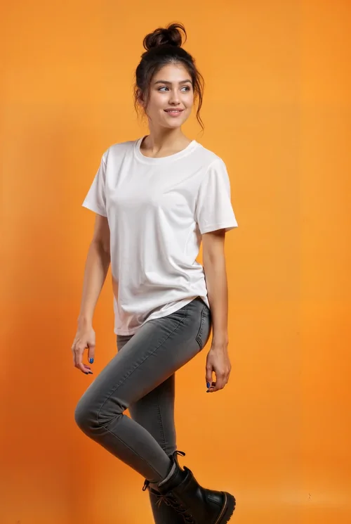 Vibrant Orange Background T-Shirt Mockup with Playful Colors