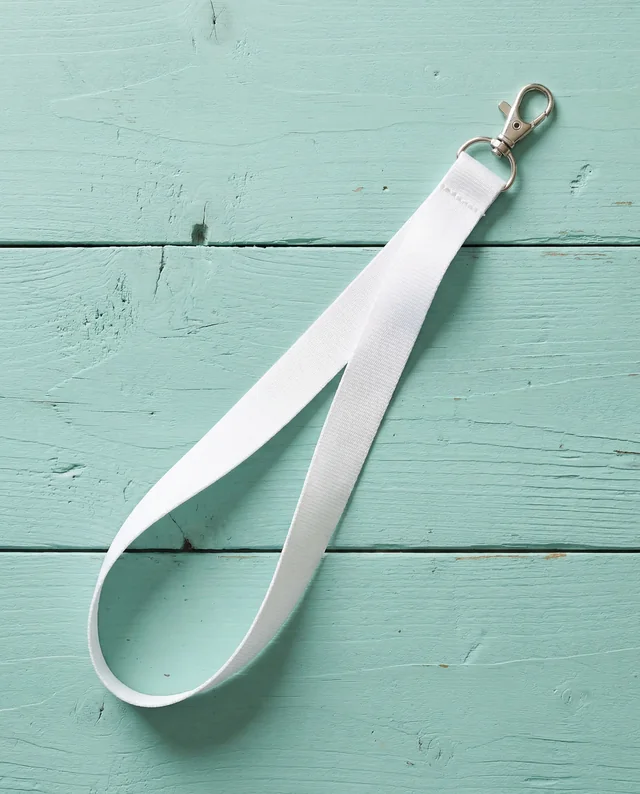 Elegant White Lanyard Mockup on Turquoise Wood Surface