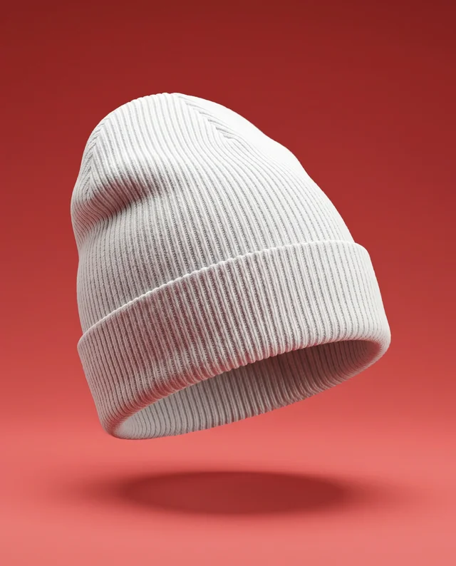 Floating White Beanie Mockup on Vibrant Red Background