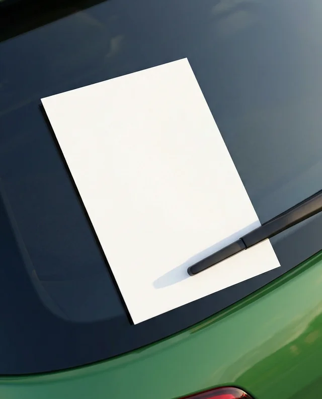 Minimalist Mockup of Flyer on Green Car Windshield