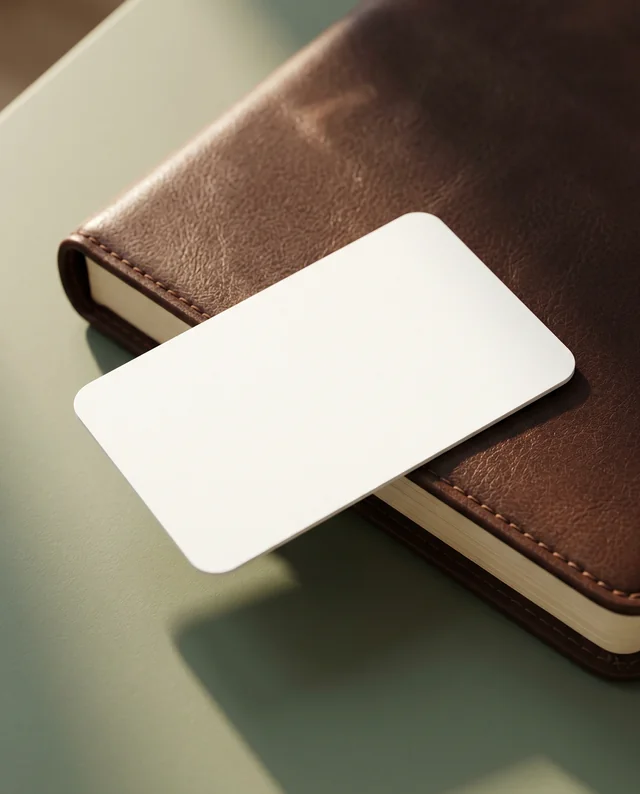 Elegant Business Card Mockup on Leather Notebook