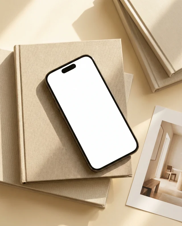 Elegant iPhone Mockup on Textured Beige Books