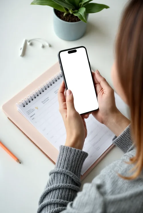 Mockup of iPhone 16 Pro Max in Minimalist Work Scene