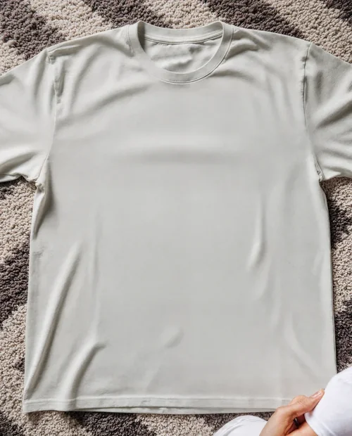 Light Gray T-Shirt Mockup on Textured Carpet