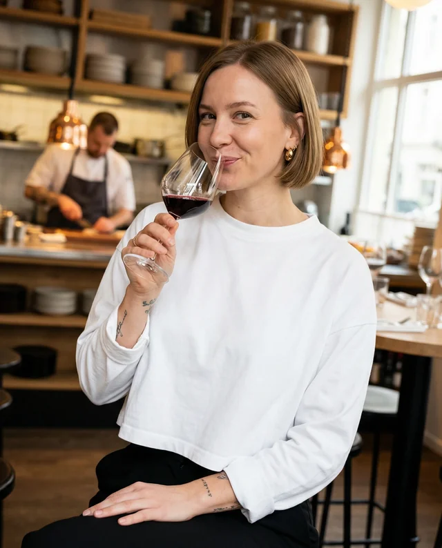 Chic Mockup of a Young Woman in a Crop Top at Restaurant