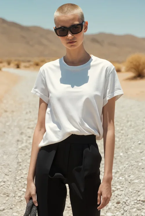 Minimalist T-Shirt Mockup in Outdoor Fashion Setting