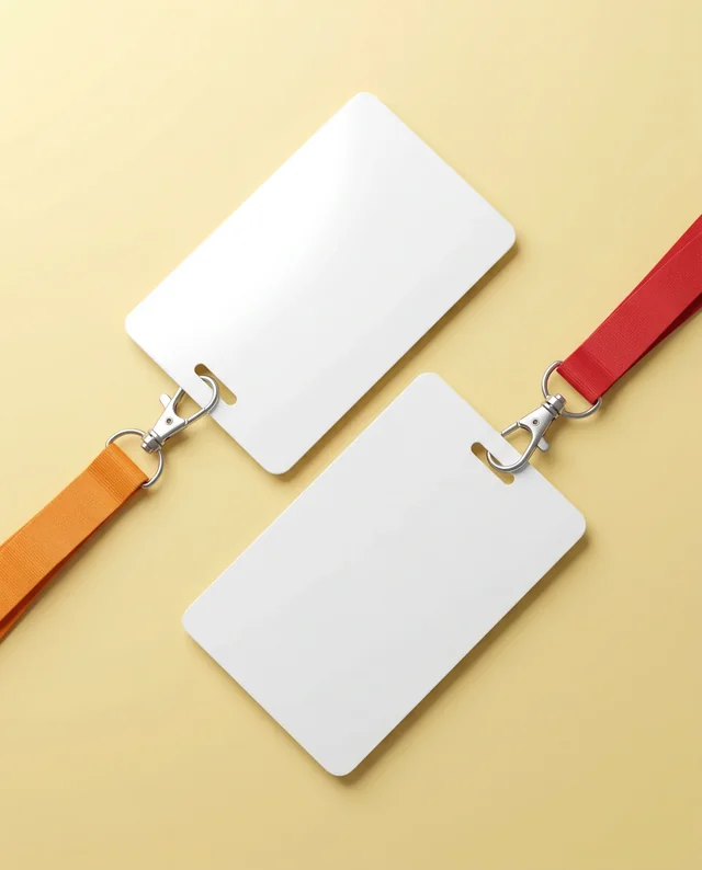 Modern ID Card Mockup with Colorful Lanyards on Yellow