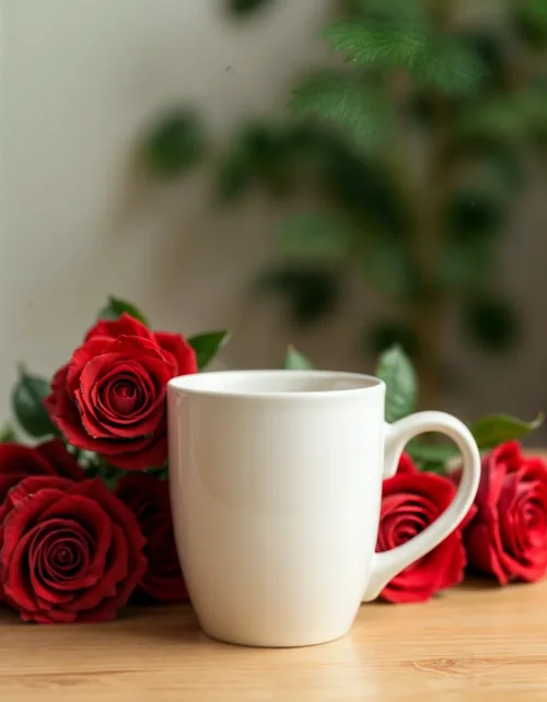 Elegant Mug Mockup with Warm Tones and Floral Background