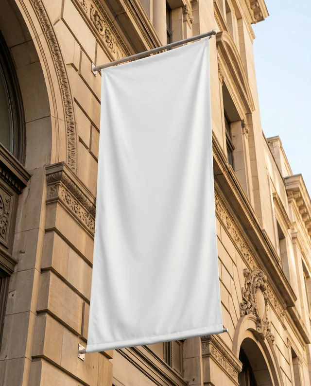 Elegant Urban Building Facade with Blank Banner Mockup