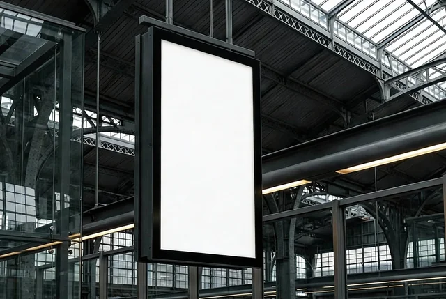 Modern Billboard Mockup in Industrial Station Interior