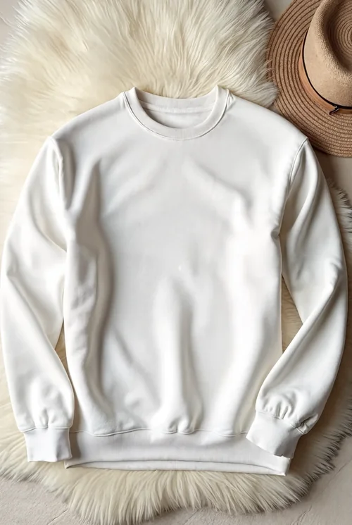 Mockup of Cozy White Sweatshirt Flat Lay Arrangement