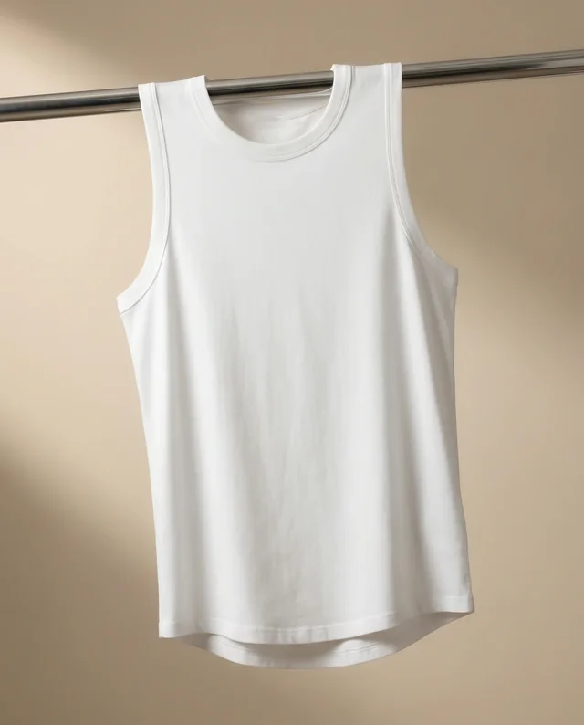 Minimalist Mockup of a White Tank Top on Beige Background