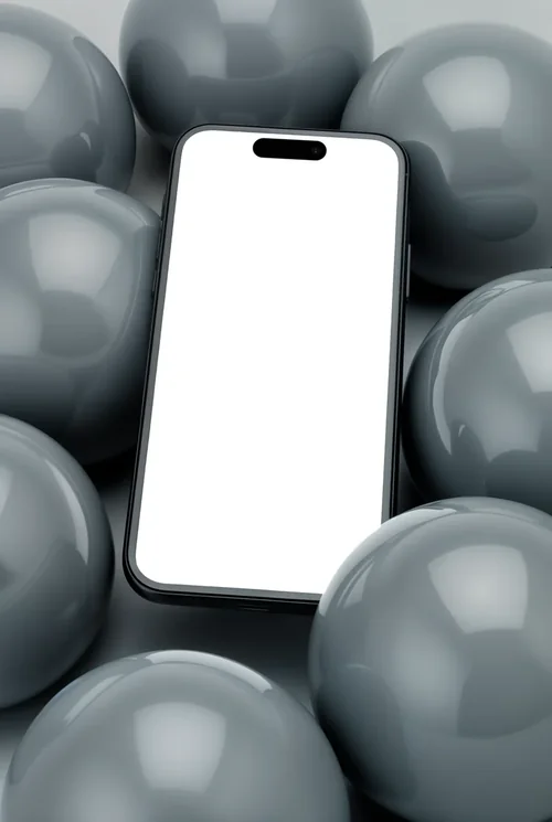 Modern iPhone 16 Pro Max Mockup with Glossy Spheres