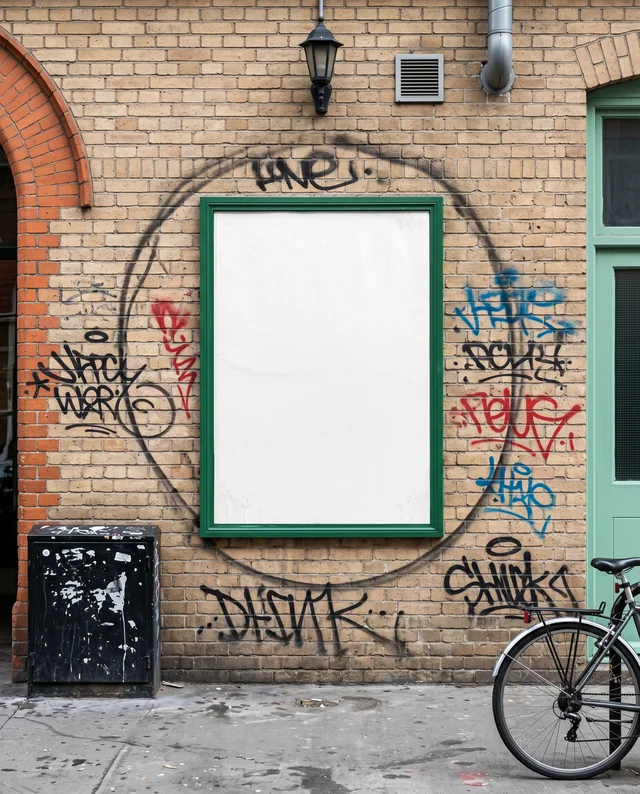 Urban Street Scene Poster Mockup with Graffiti Background