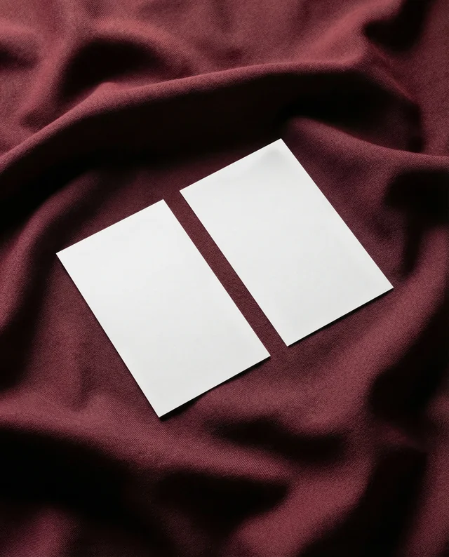 Elegant Business Card Mockup on Burgundy Fabric Background