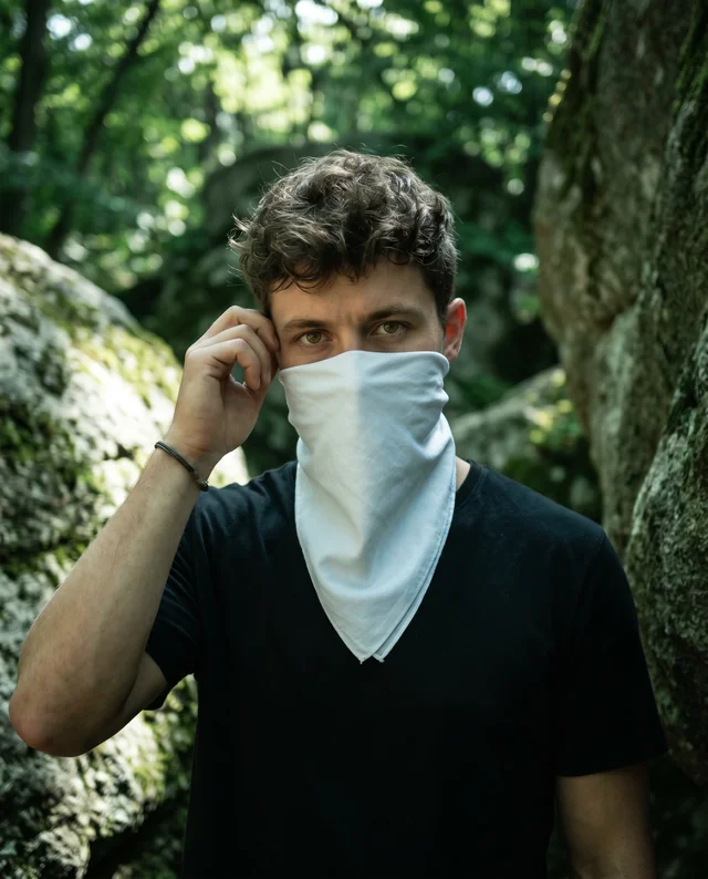 Young Man in Forest with Bandana Mockup Design