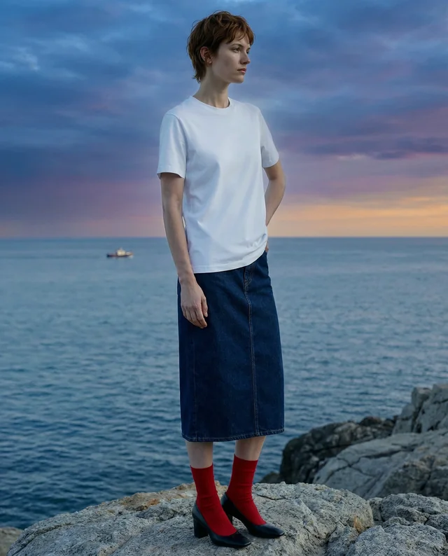 Elegant T-Shirt Mockup by the Serene Shoreline