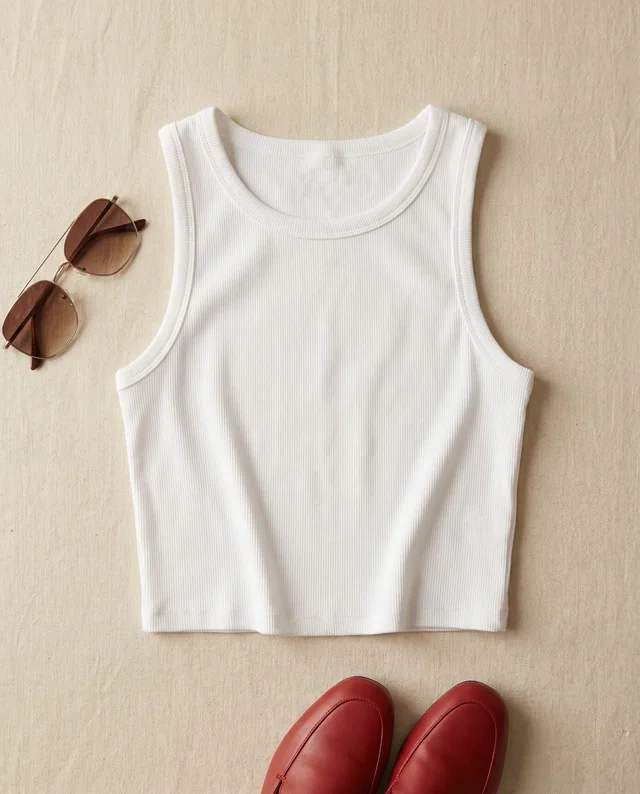 Elegant Summer Mockup of a White Ribbed Tank Top