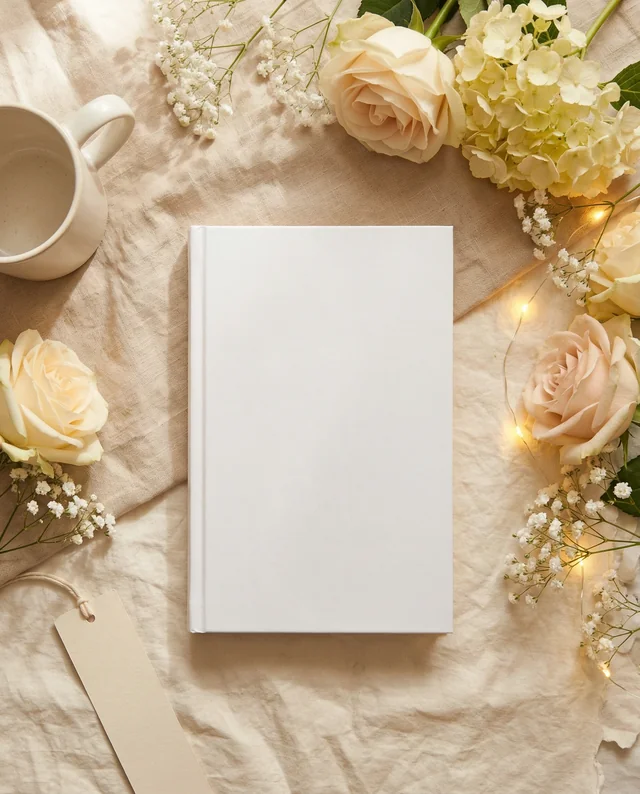 Elegant Book Mockup with Pastel Floral Accents