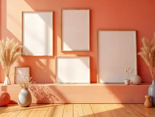 Cozy Mockup Poster with Coral Background and Warm Colors