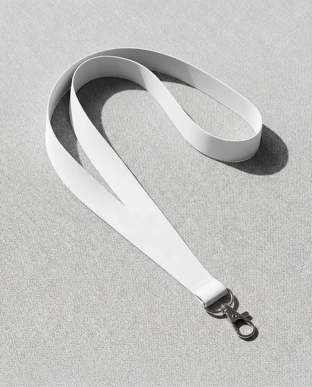 Elegant White Lanyard Mockup on Textured Gray Surface