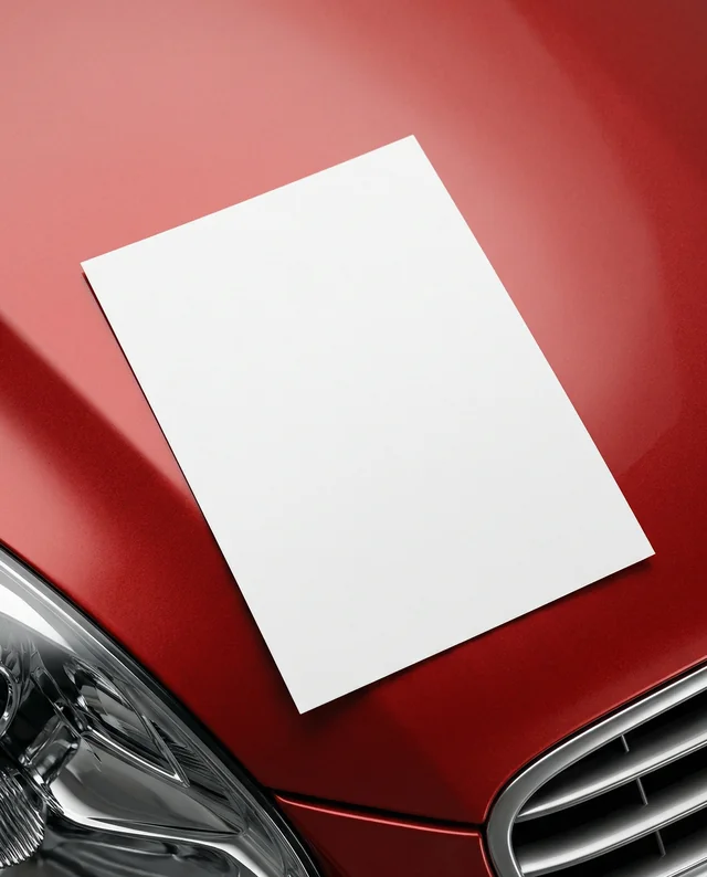 Glossy Red Car Hood Mockup with Flyer Display