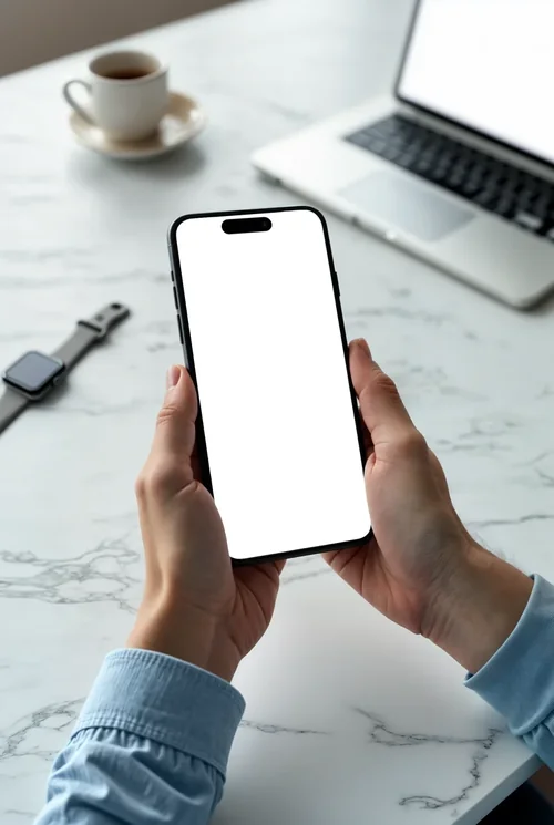 Modern iPhone 16 Pro Max Mockup in Minimalist Workspace