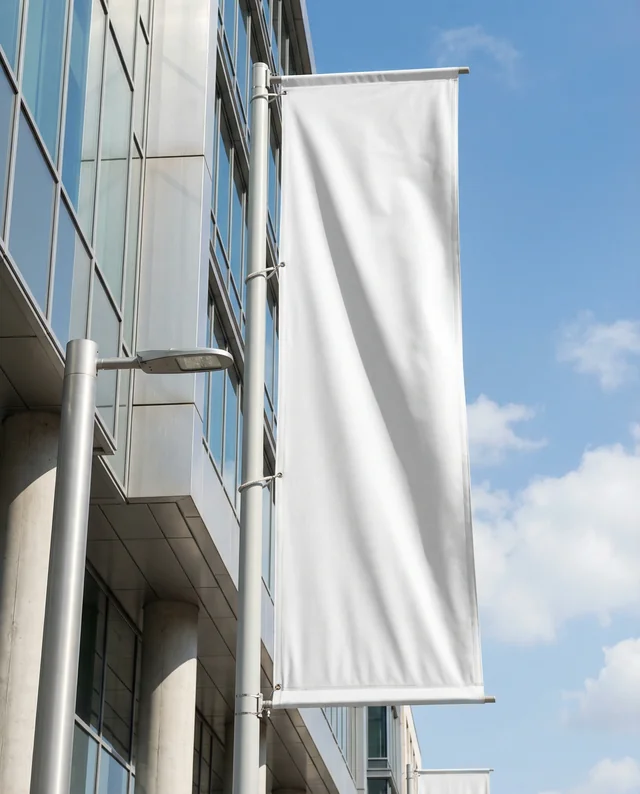 Modern Urban Building Mockup with Vertical Banner Display