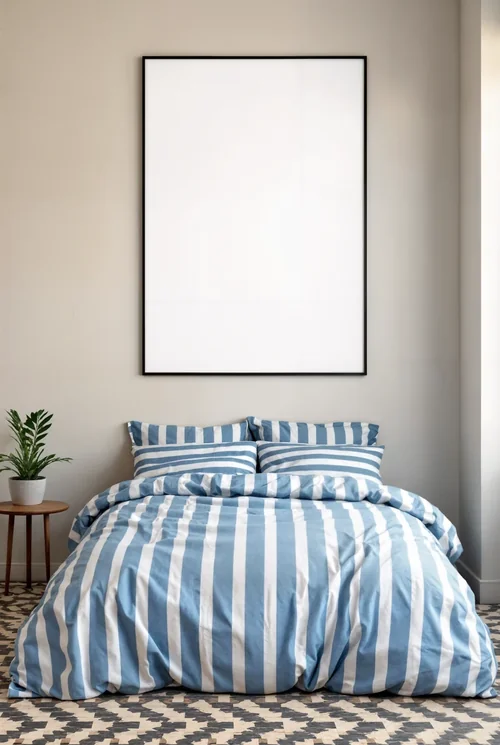 Modern Bedroom Mockup with Blue and Beige Color Palette