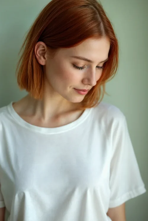Mockup of a T-Shirt on a Young Woman: Calm & Serene