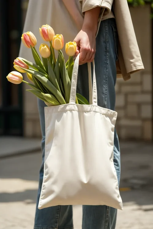 Minimalist Mockup of a Cotton Tote Bag in Natural Setting