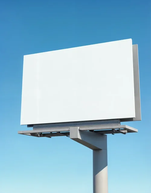 White Billboard Mockup Against Clear Blue Sky