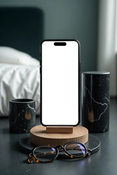 Modern iPhone 16 Pro Max Mockup on Minimalist Stand