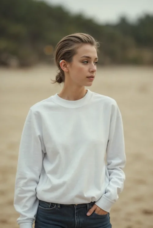Simple Sweatshirt Mockup in Serene Beach Setting