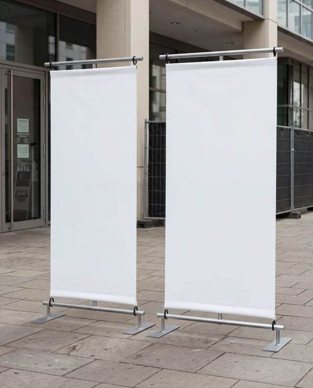 Modern Mockup of Blank Roll-Up Banners in Urban Setting