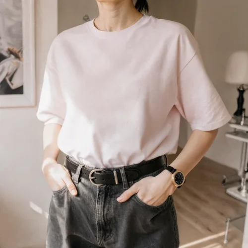 Stylish Mockup of a Woman in T-Shirt and Jeans