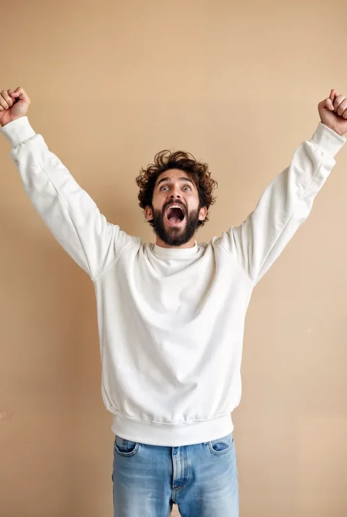 Exuberant Young Man Mockup in Stylish Sweatshirt