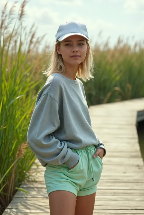Stylish Mockup of a Cap on a Teenage Girl in Nature