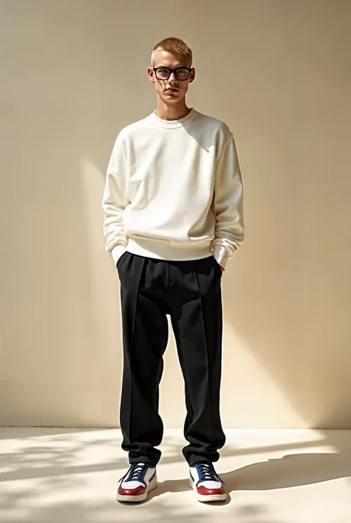 Stylish Mockup of a Young Male in a Cream Sweatshirt