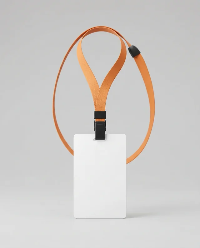 Blank ID Card Mockup with Vibrant Orange Lanyard