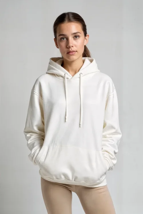 Softly Lit Mockup of a Cream Hoodie with Neutral Background
