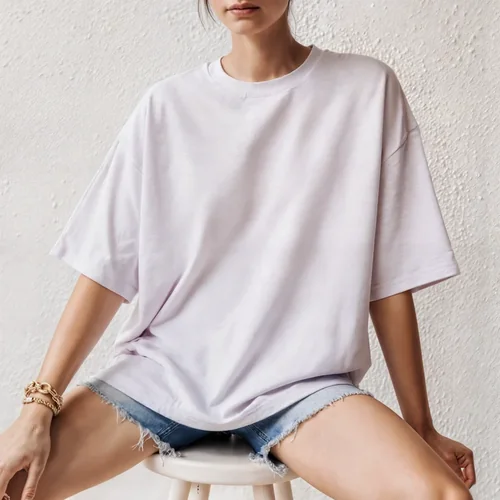 Stylish T-Shirt Mockup of a Young Woman