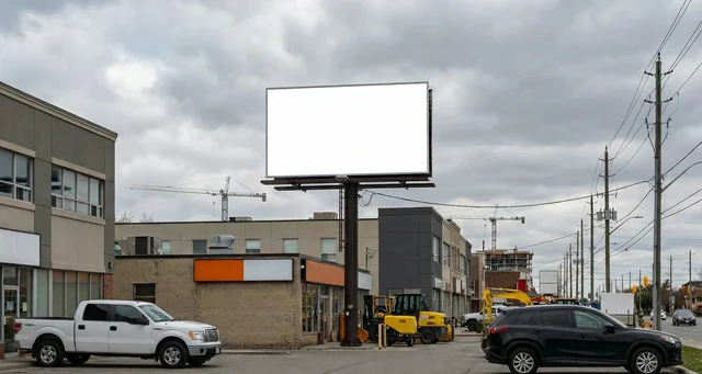 Urban Billboard Mockup in Cloudy City Scene