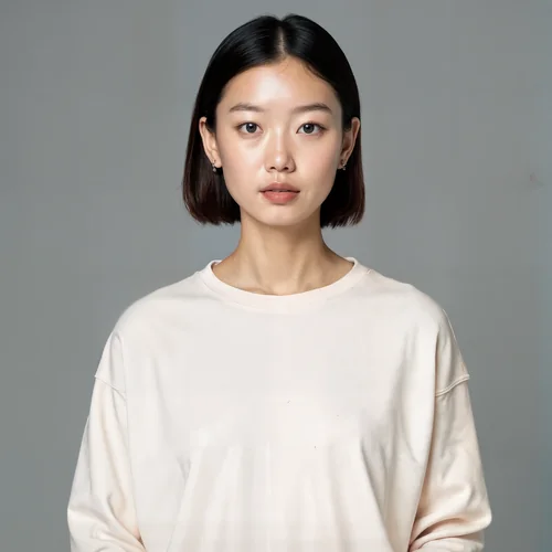Mockup of a Young Woman in a Beige Sweatshirt
