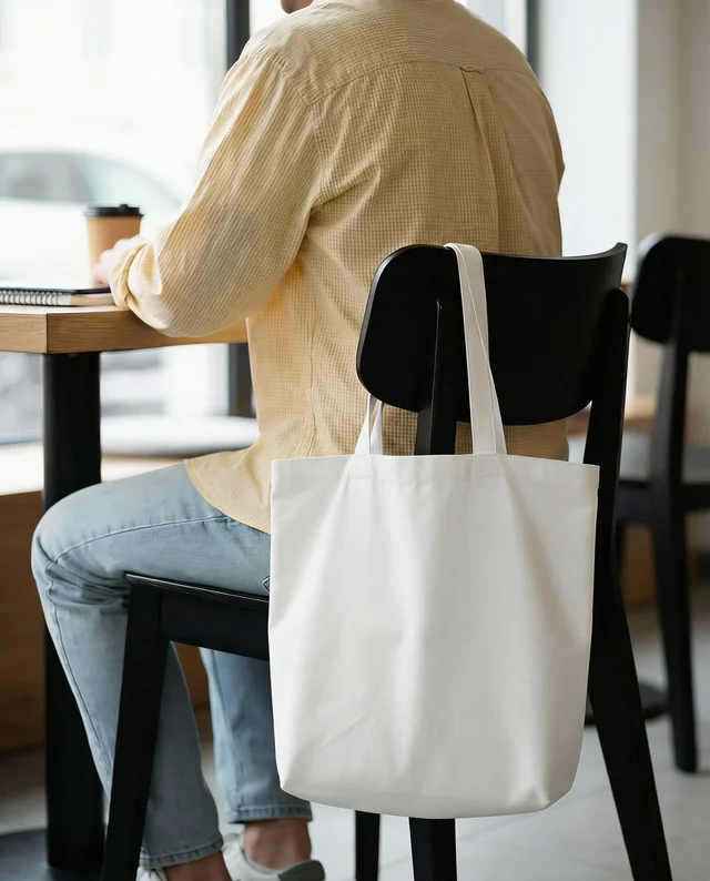 Cozy Café Mockup with Stylish Tote Bag