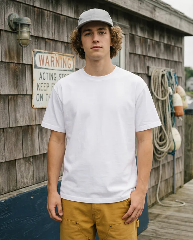 Stylish T-Shirt Mockup of a Young Man Outdoors