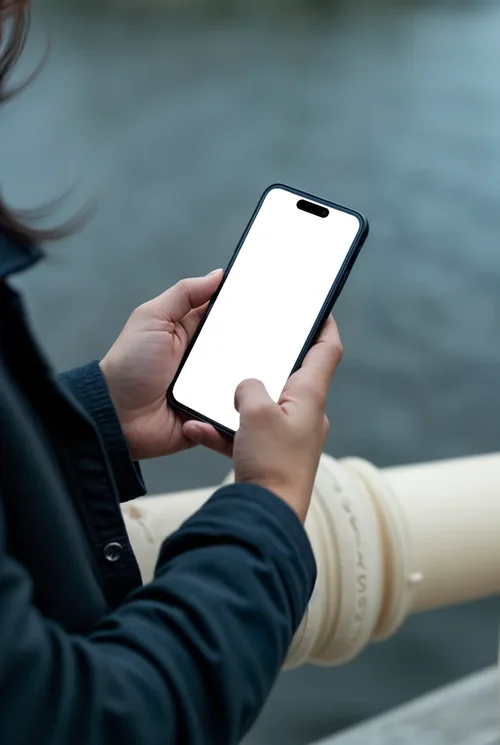 Realistic iPhone Mockup: Close-Up of Hands Holding iPhone