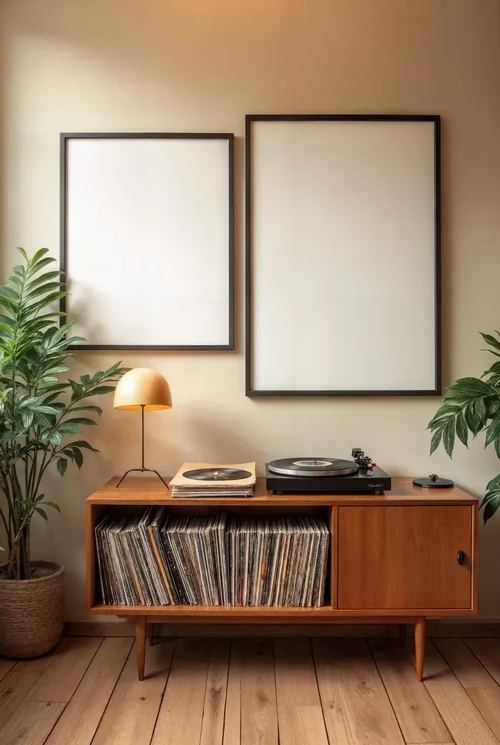 Modern Living Room Mockup with Colorful Poster Background