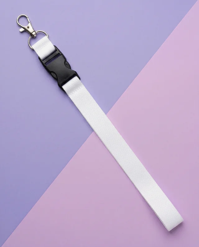 Modern White Lanyard Mockup on Pastel Purple Background