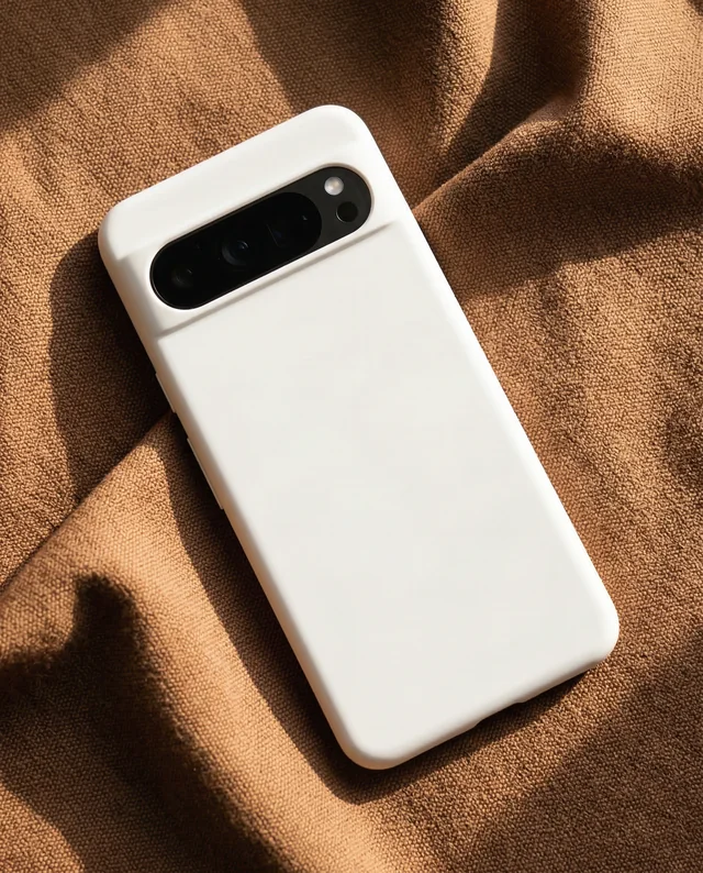 Modern Phone Cover Mockup on Warm Brown Fabric Background